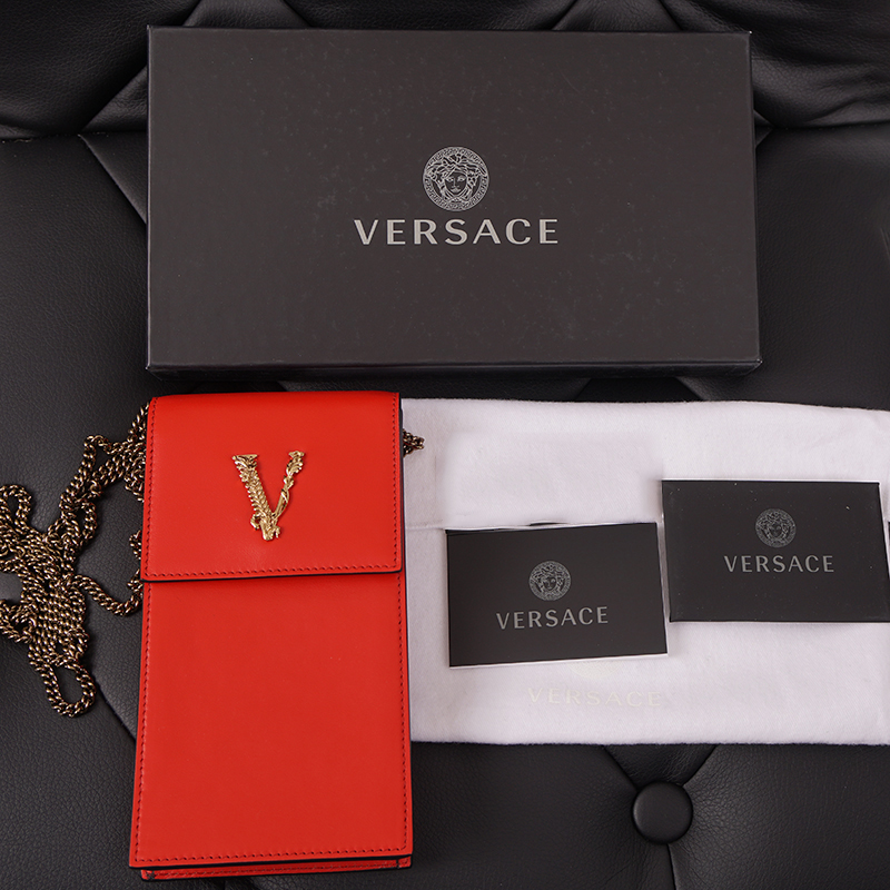 NEW $375 VERSACE Red Leather GOLD BAROCCO V LOGO VIRTUS Lanyard ID CAR –  COUTURE FOR ALL