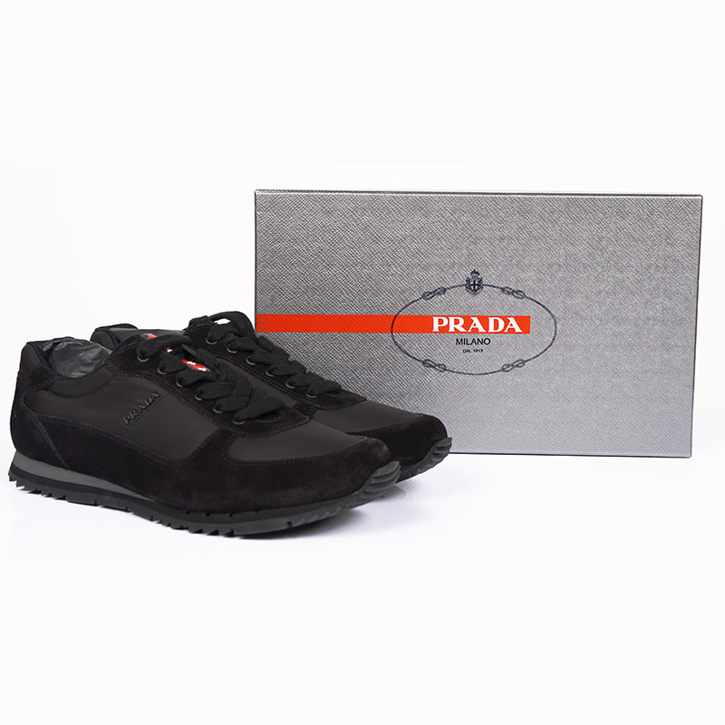 Us 9 5 10 New 695 Prada Linea Rossa Mens Black Suede Nylon